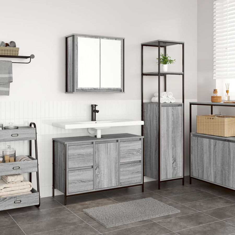 2-Delige Badkamermeubelset Engineered Wood Grijs sonoma Wastafelkast + badkamerkast