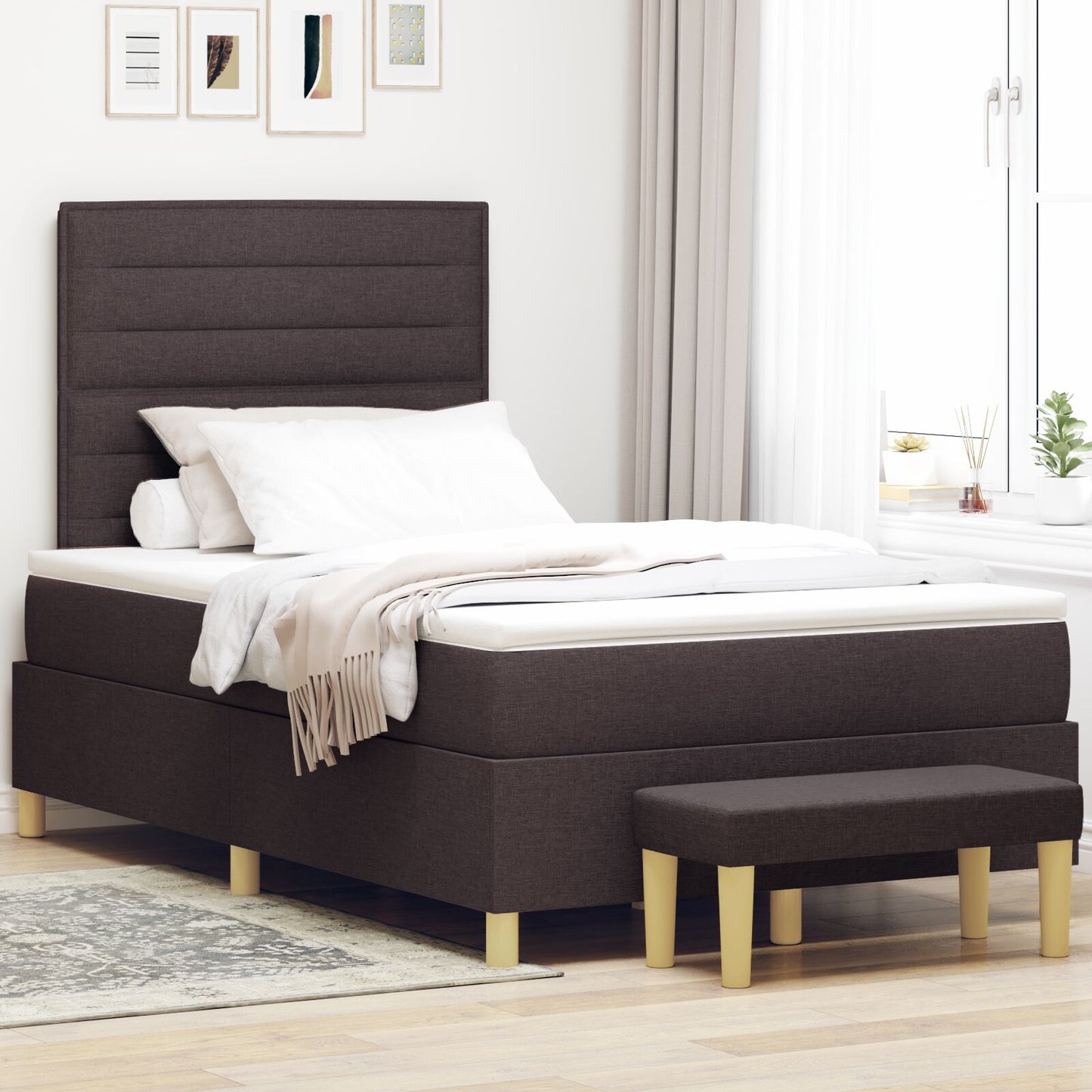 Boxspringbed Met Matras & Bank Donkerbruin 120X190 Cm Stof Blauw