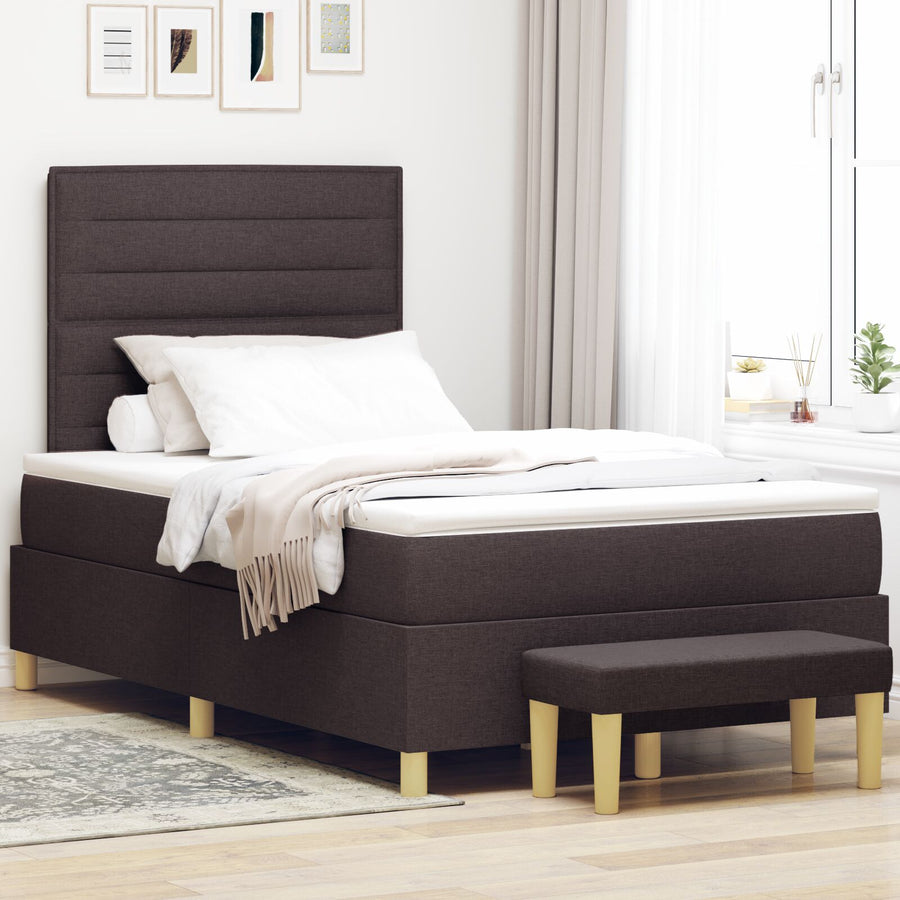 Boxspringbed Met Matras & Bank Donkerbruin 120X190 Cm Stof Blauw