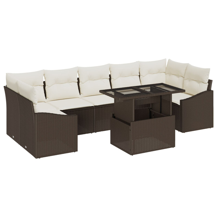 Tuinbankset Set Van 8 Bruin En Crème Rattan En Polyester