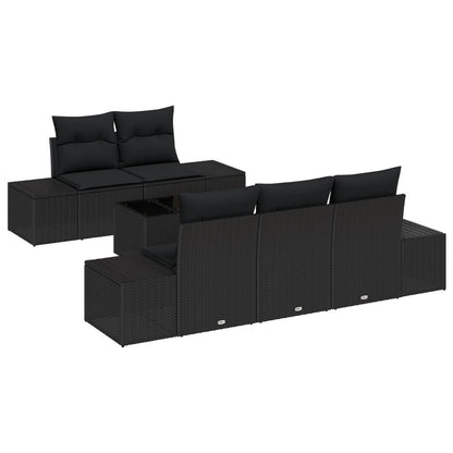 6-Delige Tuin Sofa Set Met Kussens Zwart Poly Rattan