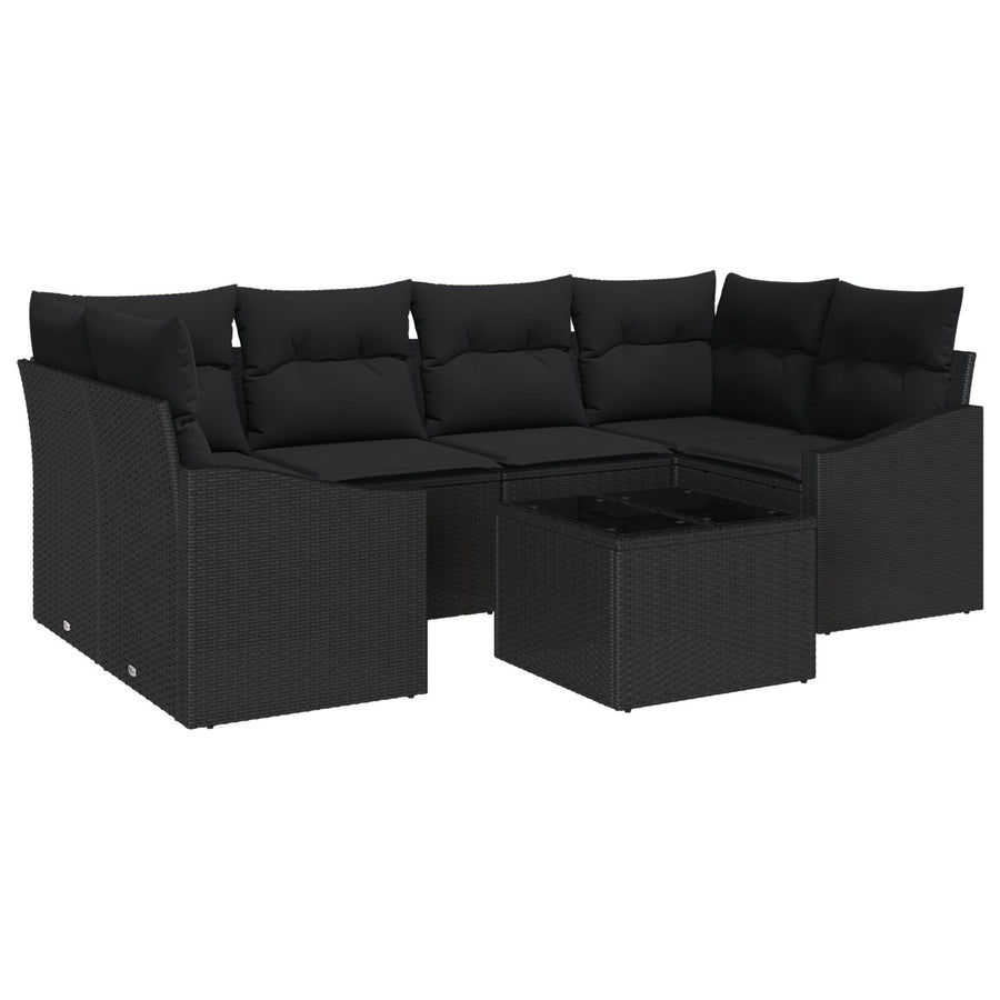 Tuinbank Set Set Van 7 Zwart Poly Rattan Tuinbank Set