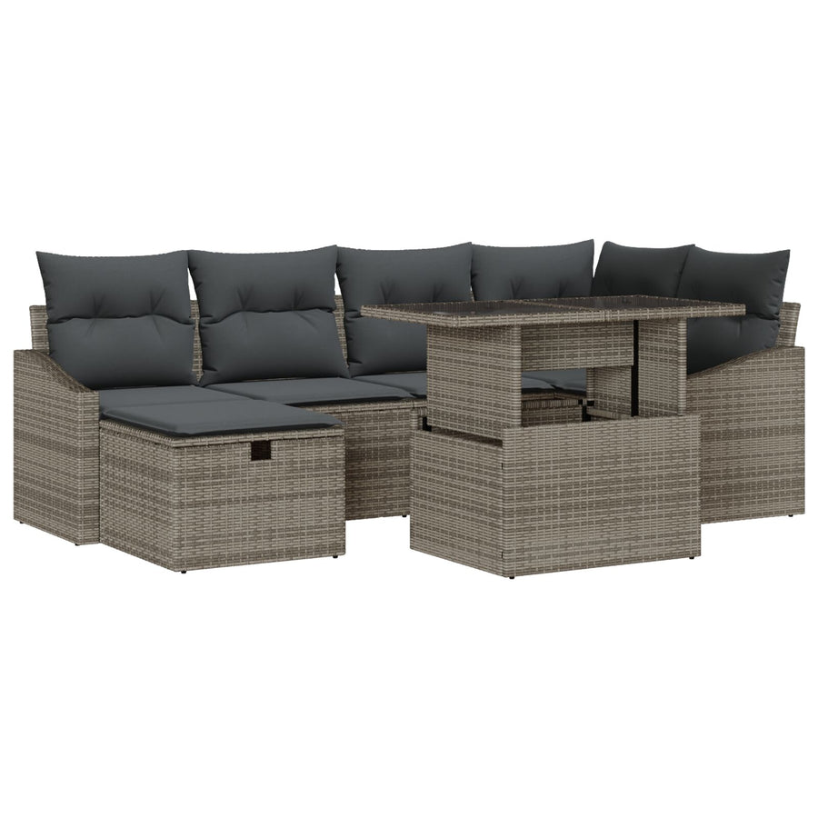 7-Delige Tuinsofa Set Met Kussens Grijs Poly Rattan Wit