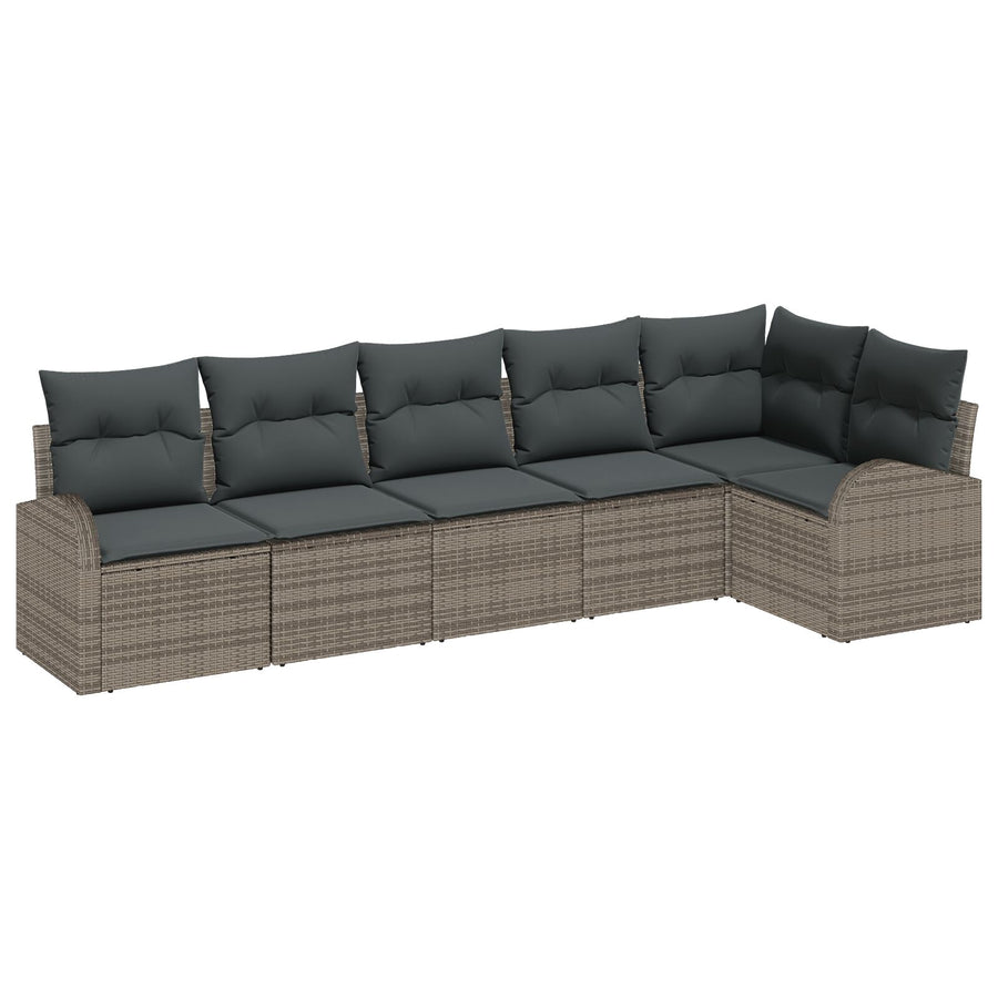 6-Delige Tuin Sofa Set Met Kussens Poly Rattan Grijs zonder tafel