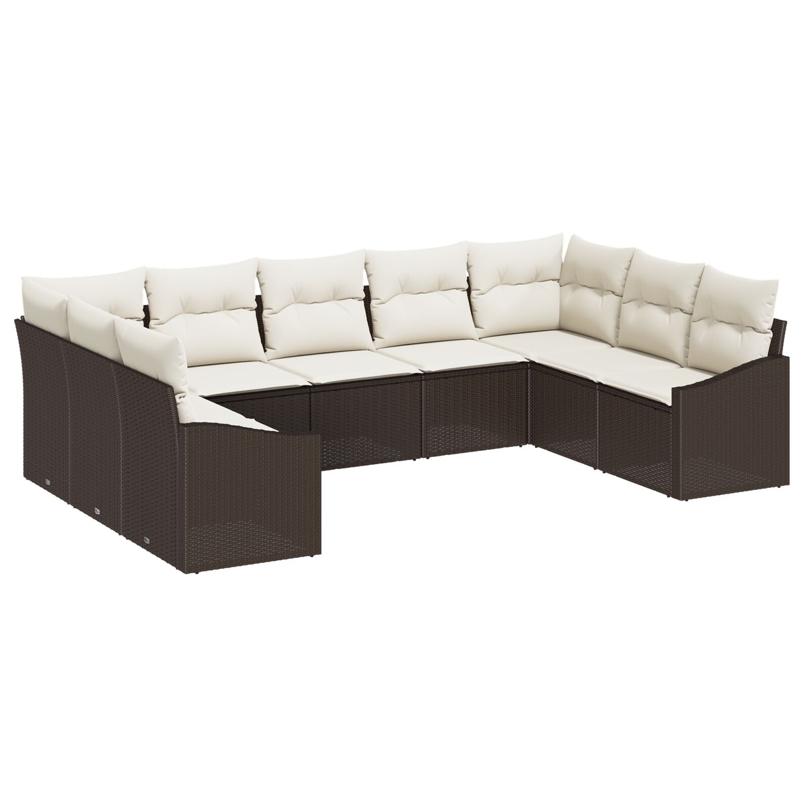 9-Delige Tuin Sofa Set Met Kussens Poly Rattan Bruin en crème zonder tafel