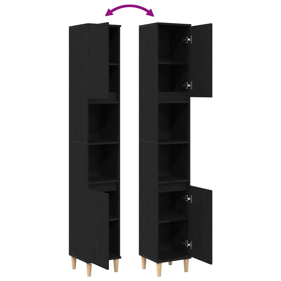 Badkamerkast Zwart Eiken 30X30X190 Cm Houtmateriaal