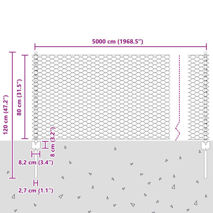 Hekpalen 11 Stuks U-Channel 80 Cm Gegalvaniseerd Staal,  Hexagonaal Hek 0,8X50 M Gegalvaniseerd Staal