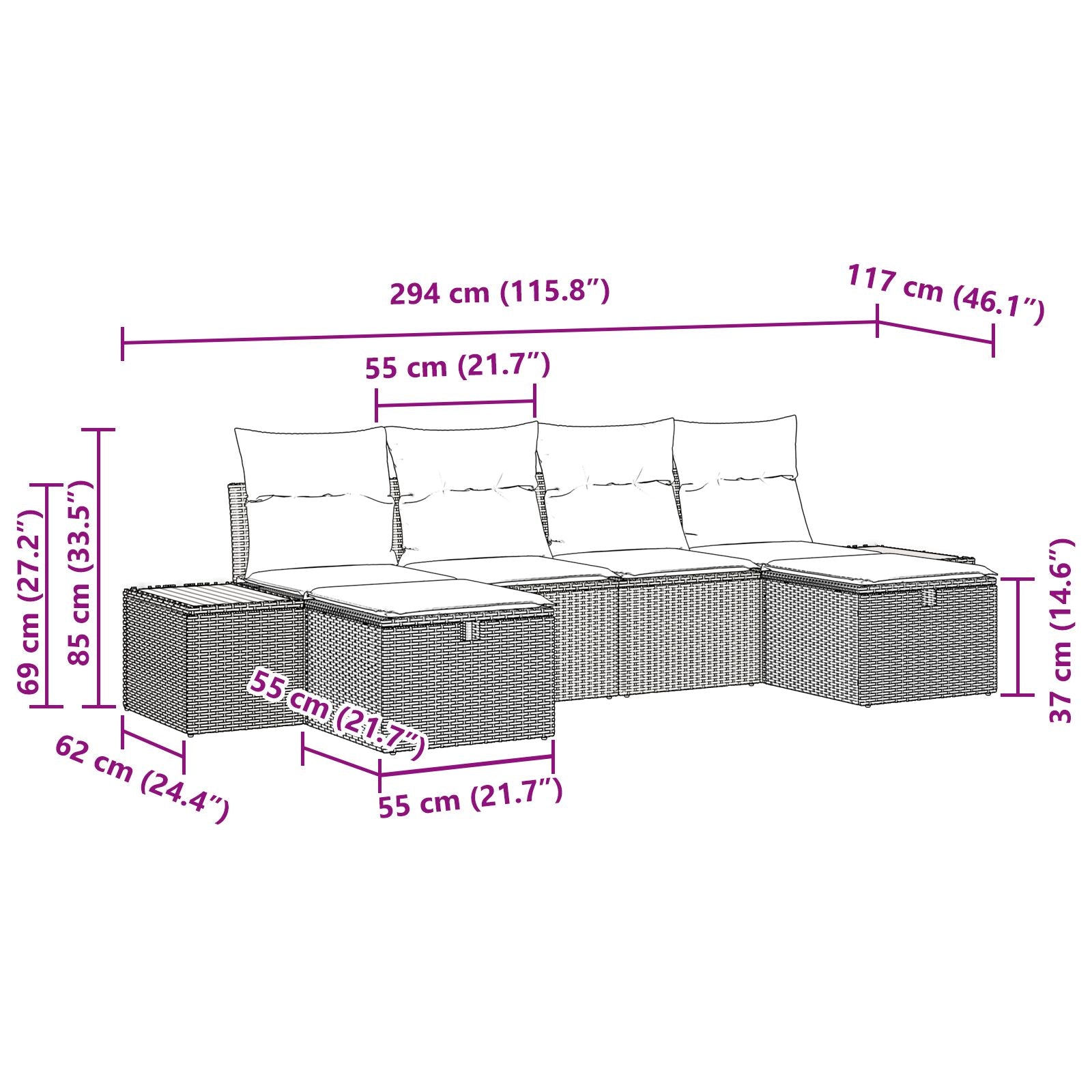 6 Delige Tuin Sofa Set Met Kussens Zwart Poly Riet