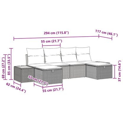 6 Delige Tuin Sofa Set Met Kussens Zwart Poly Riet