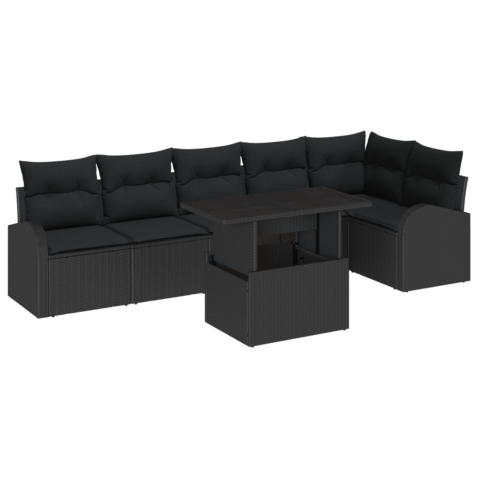7-Delige Tuinsofa Set Met Kussens Zwart Poly Rattan