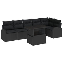 7-Delige Tuinsofa Set Met Kussens Zwart Poly Rattan
