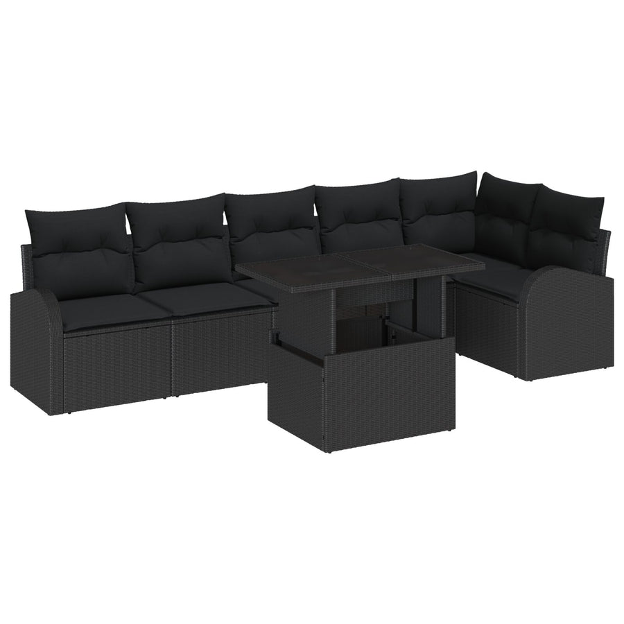 7-Delige Tuinsofa Set Met Kussens Zwart Poly Rattan