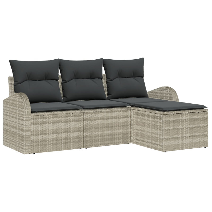 4-Delige Tuinsofa Set Met Kussens Lichtgrijs Poly Rattan