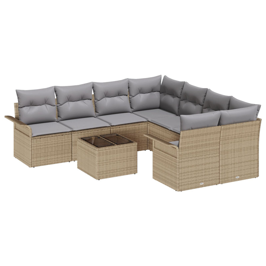 9-Delige Tuin Sofa Set Met Kussens Beige Poly Rattan