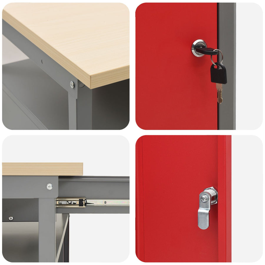 10-Delige Werkcabinet En Pegboard Set Mdf En Metaal 4x (2x84/2x85 cm) Rood 4x kast + 4x gereedschapspaneel + 2x gereedschap kast