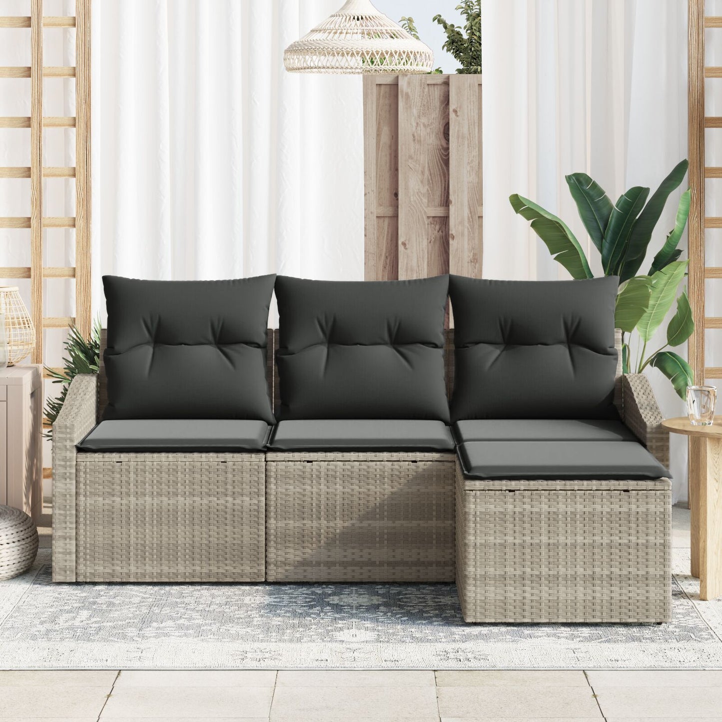 4 Delige Tuin Sofa Set Met Kussens Lichtgrijs Poly Rattan