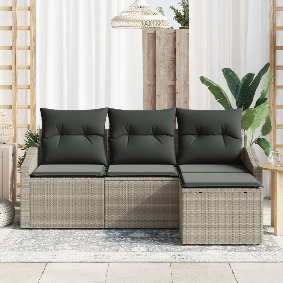 4 Delige Tuin Sofa Set Met Kussens Lichtgrijs Poly Rattan