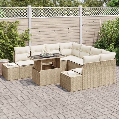 9-Delige Tuin Sofa Set Met Kussens Beige Poly Rattan