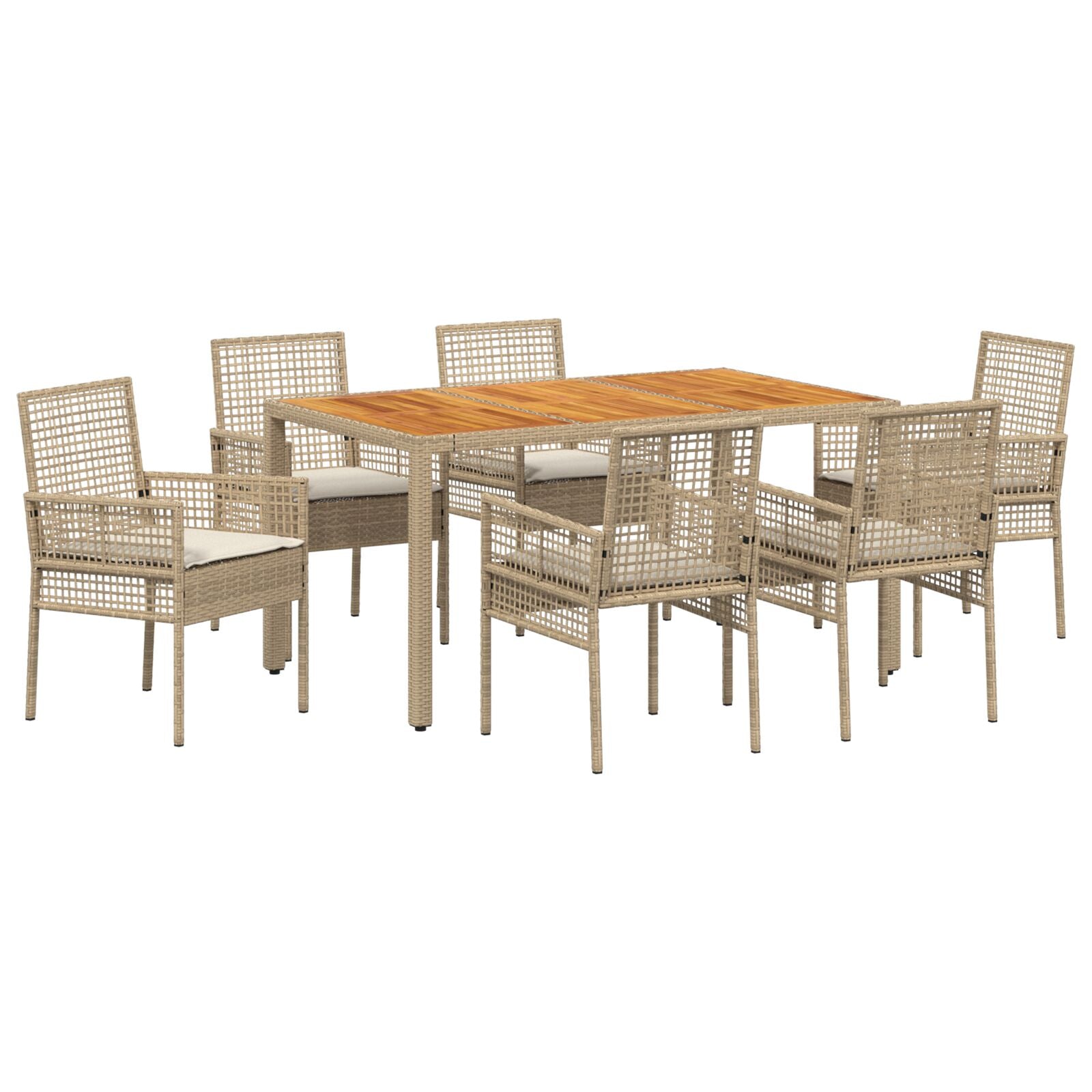 7 Delige Tuin Eetset Met Kussens Beige Poly Rattan