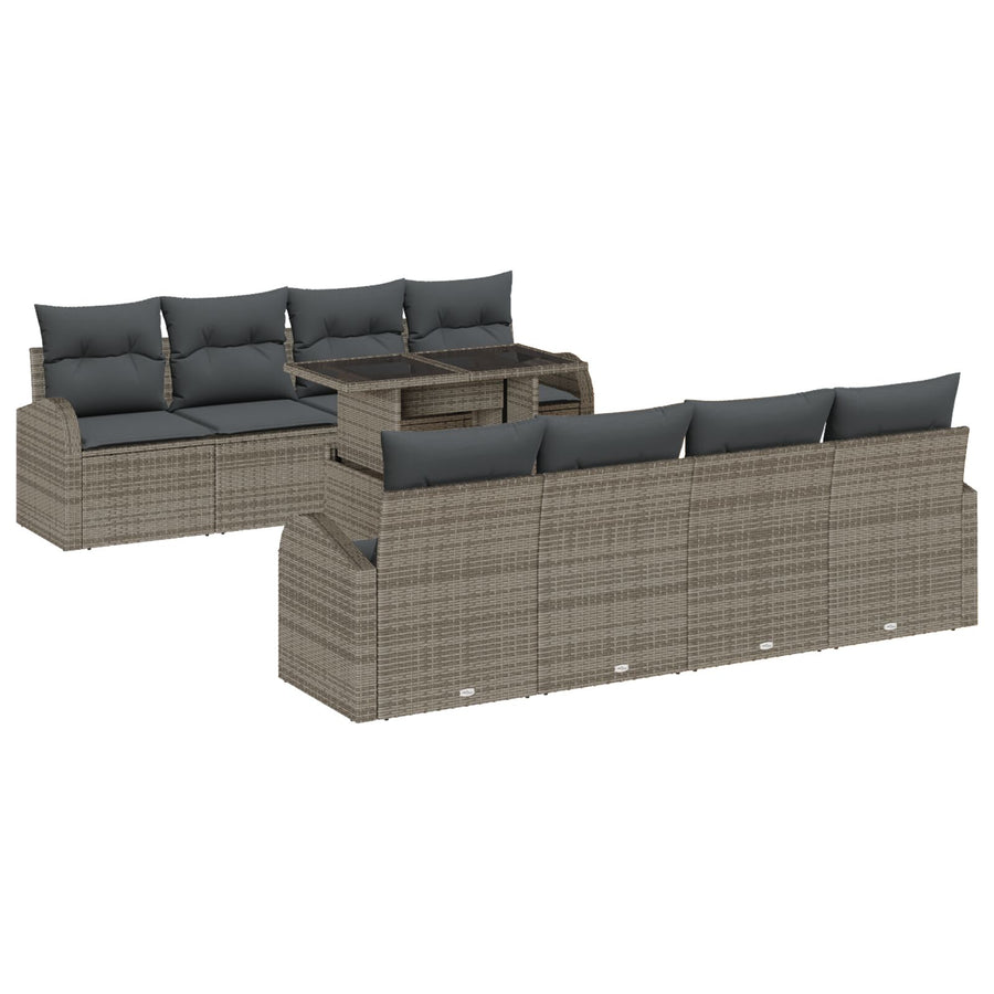 9-Delige Tuinsalonset Met Kussens Grijs Poly Rattan