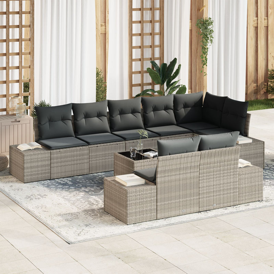 9-Delige Tuin Sofa Set Met Kussens Grijze Poly Rattan Licht grijs met tafel