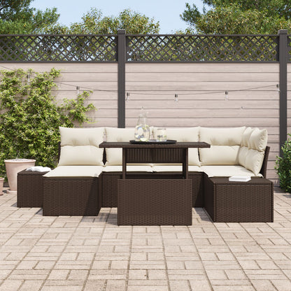 Tuinbank Set Set Van 7 Beige Riet Tuin Hoekbank Rechthoekig