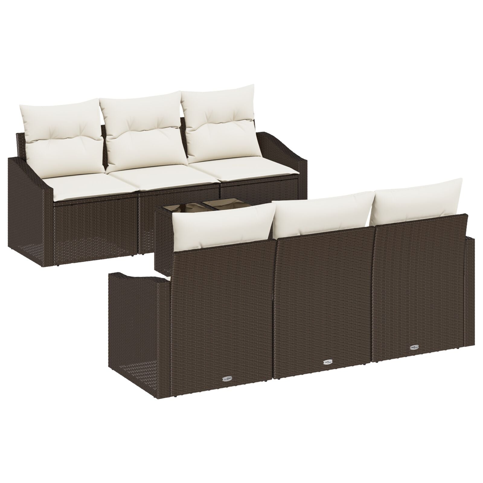 7-Delig Tuinbankstel Met Kussens Bruin Poly Rattan