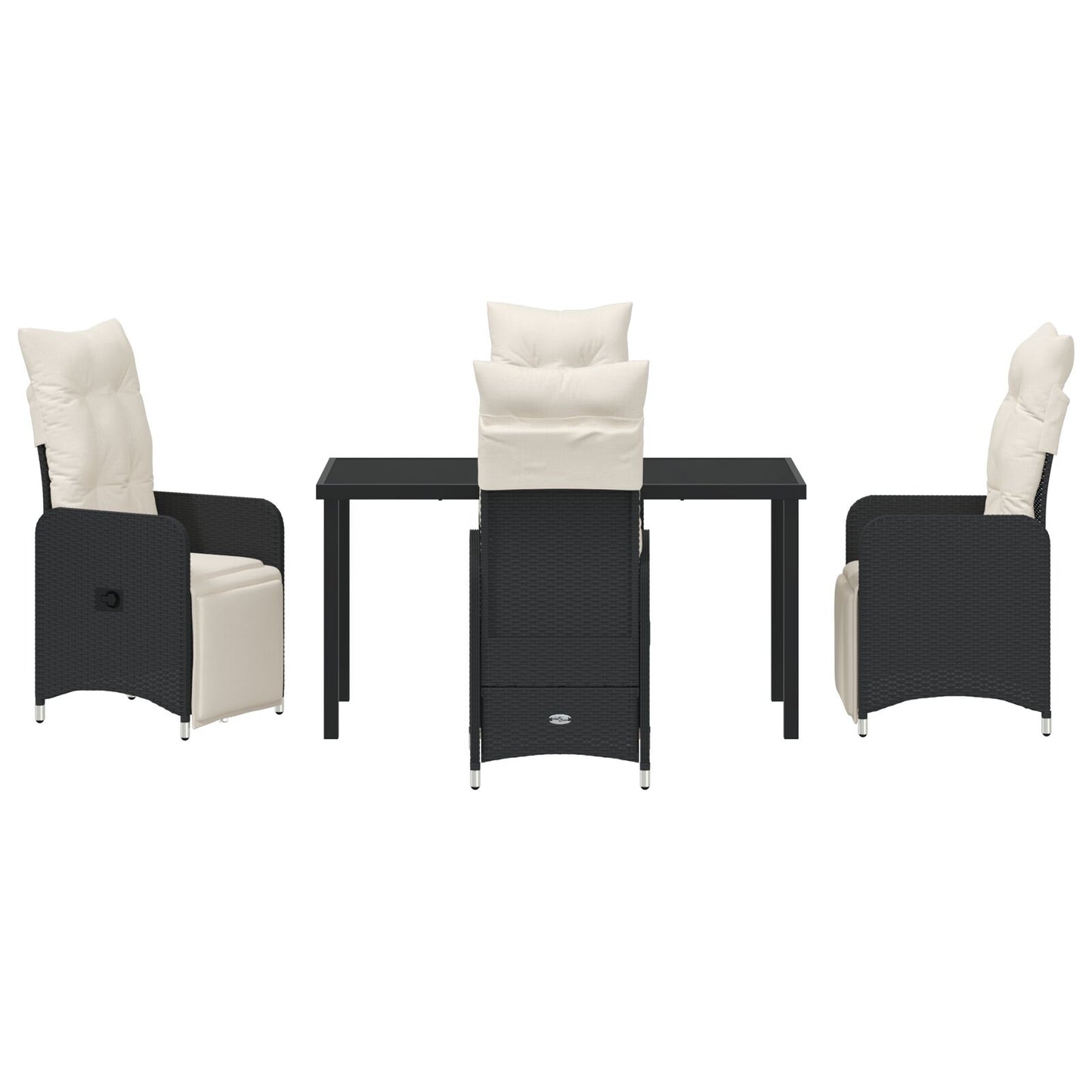 5-Delige Tuin Eettafel Set Met Kussens Zwart Poly Rattan.