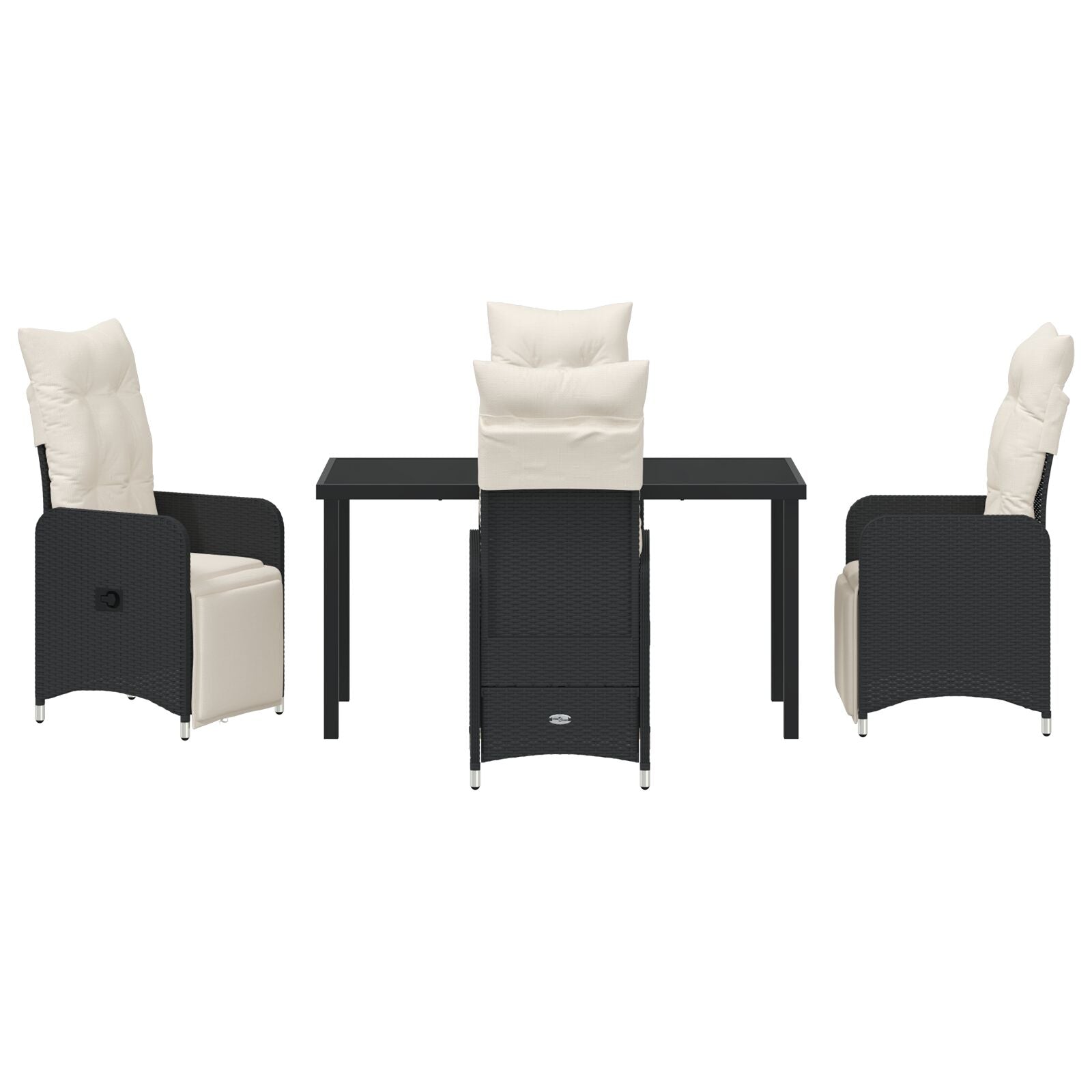 5-Delige Tuin Eettafel Set Met Kussens Zwart Poly Rattan.