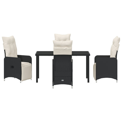 5-Delige Tuin Eettafel Set Met Kussens Zwart Poly Rattan.