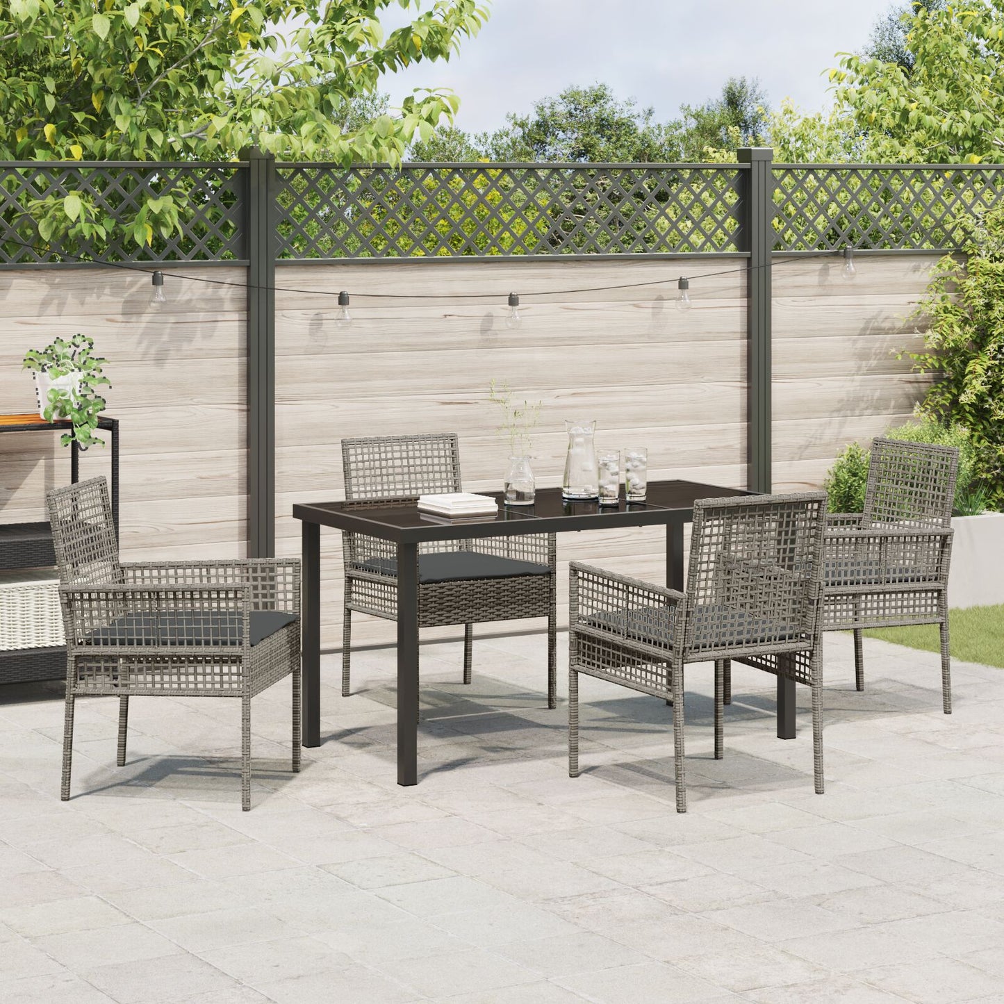 5-Delige Tuin Eet Set Met Kussens Grijs Poly Rattan