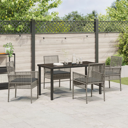 5-Delige Tuin Eet Set Met Kussens Grijs Poly Rattan
