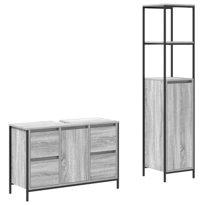 2-Delige Badkamermeubelset Engineered Wood Grijs sonoma Wastafelkast + badkamerkast