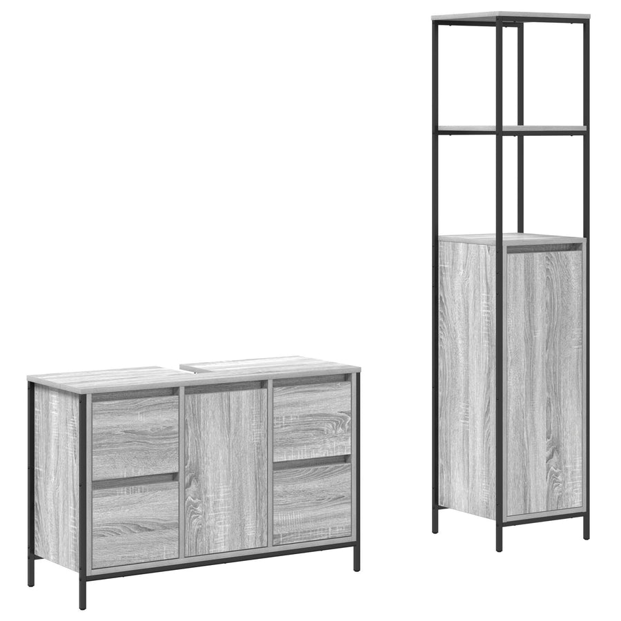 2-Delige Badkamermeubelset Engineered Wood Grijs sonoma Wastafelkast + badkamerkast