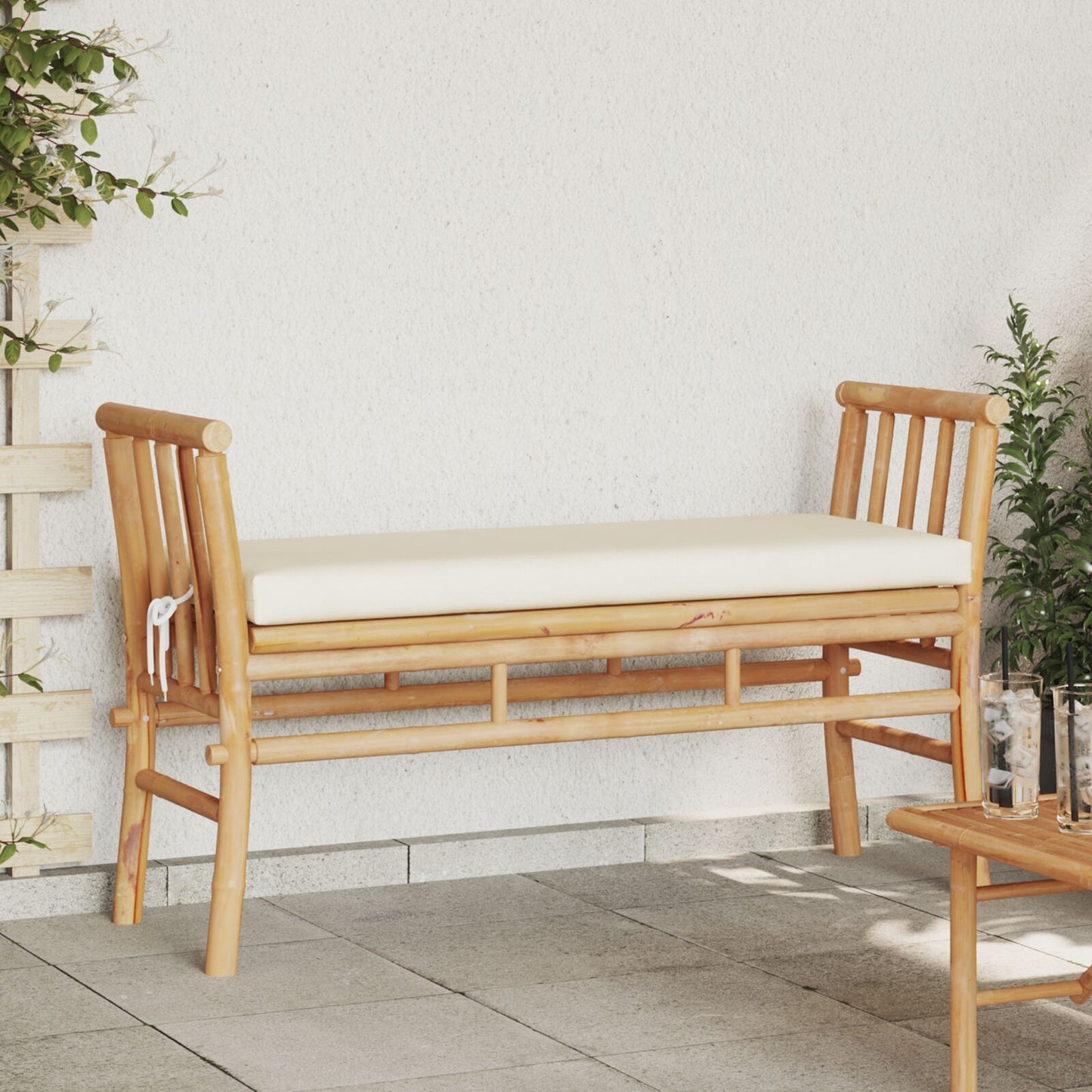Tuinbank Met Kussen 110 Cm Van Bamboe Crème wit