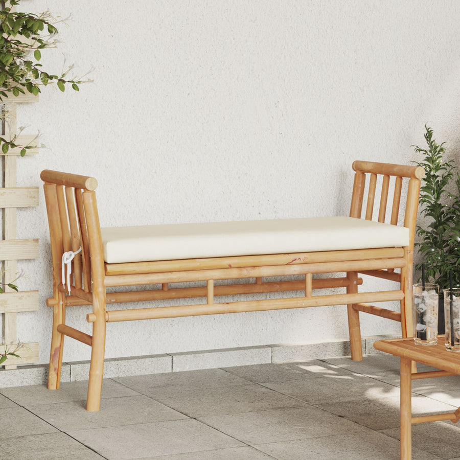 Tuinbank Met Kussen 110 Cm Van Bamboe Crème wit