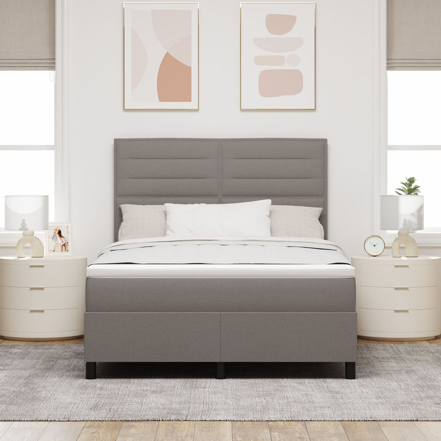 Boxspring Bed Met Matras Stof Taupe 140 x 190 cm Lijnen ontwerp