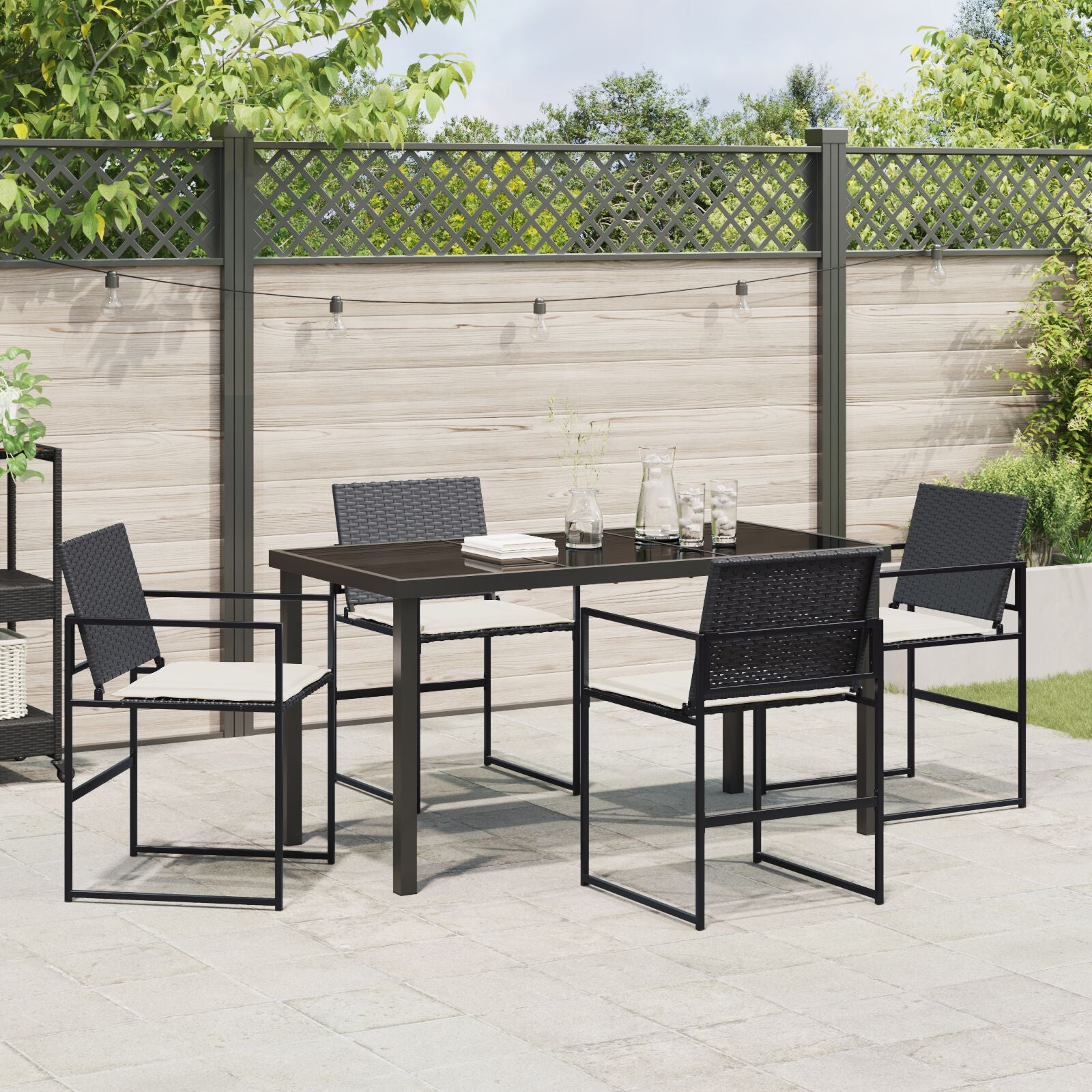 5-Delig Tuin Eetset Met Kussens Zwart Poly Rattan