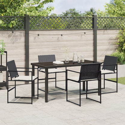 5-Delig Tuin Eetset Met Kussens Zwart Poly Rattan