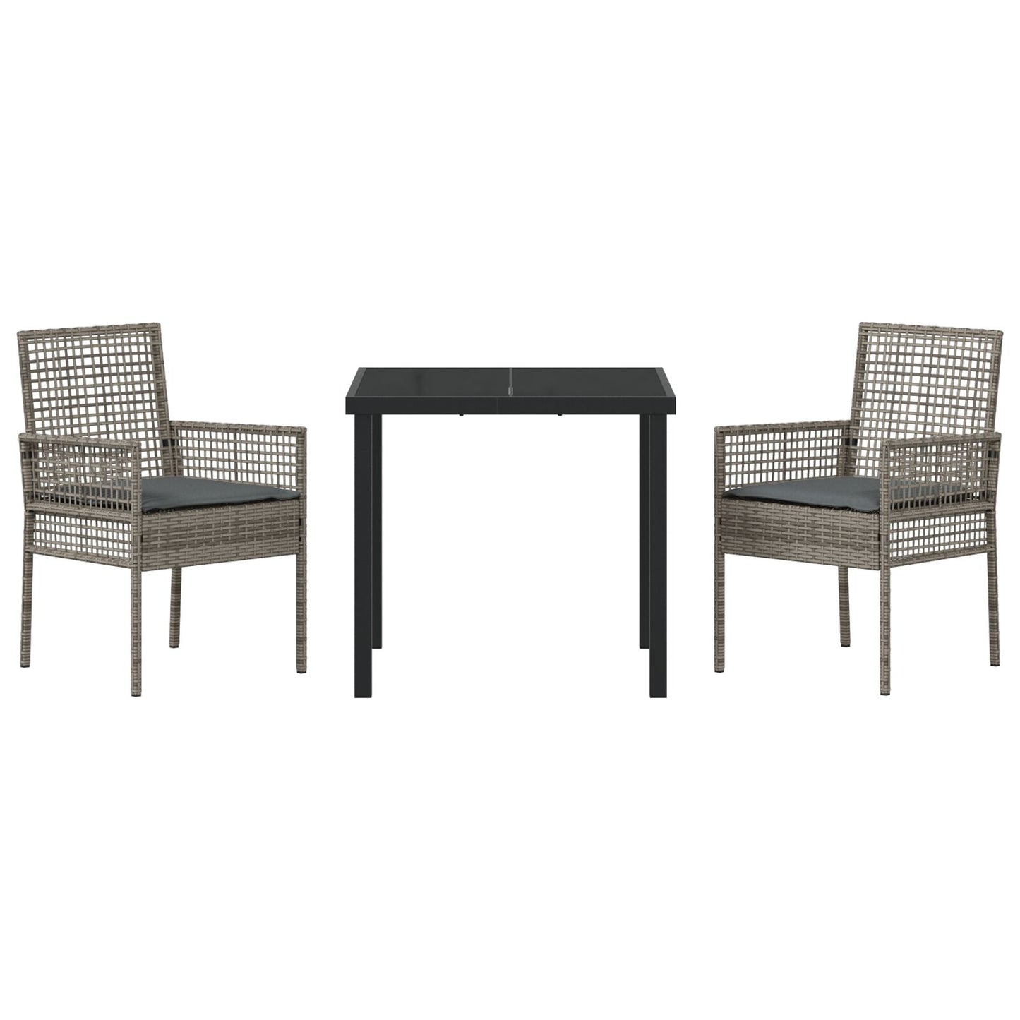 3-Delige Tuin Eettafel Set Met Kussens Grijs Poly Rattan