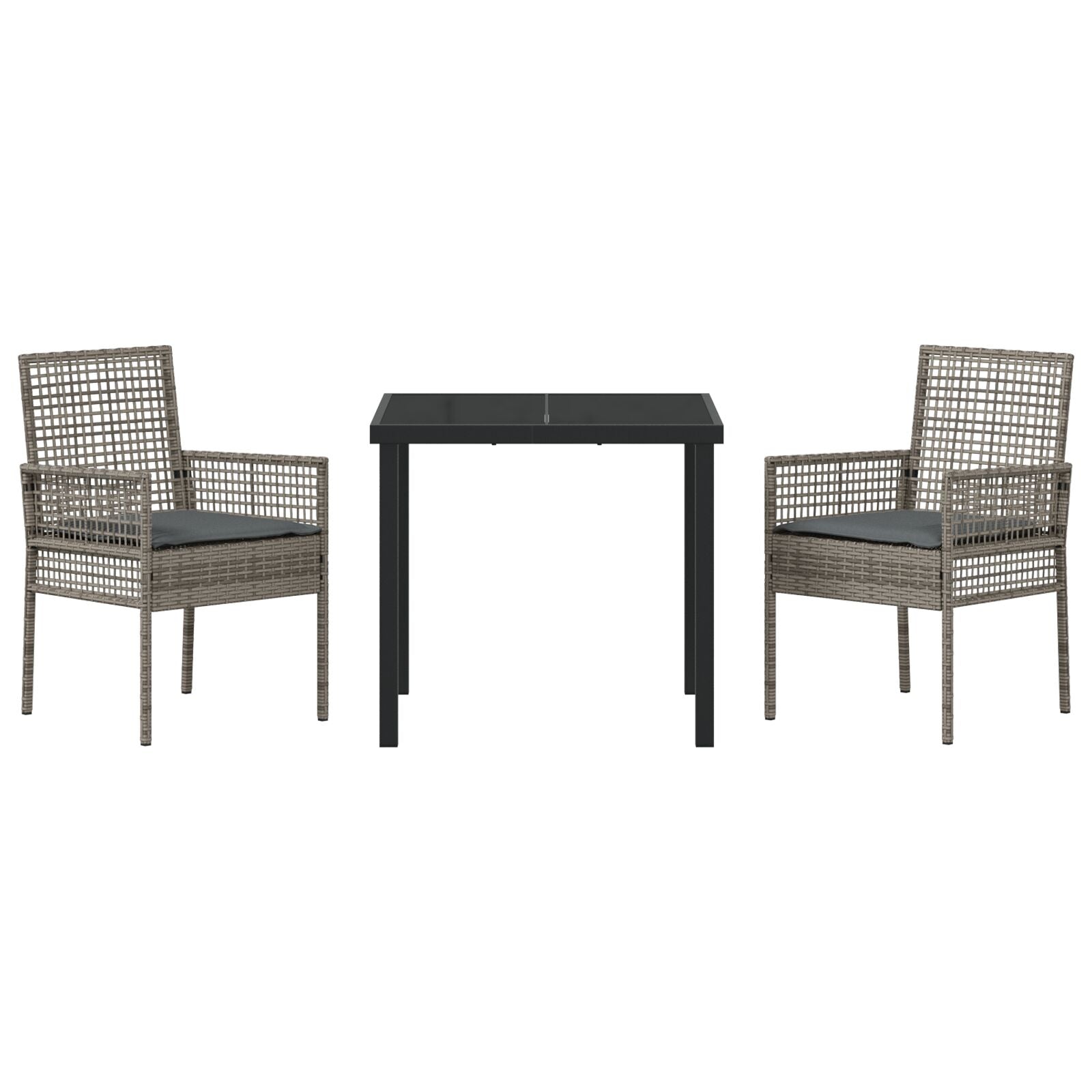3-Delige Tuin Eettafel Set Met Kussens Grijs Poly Rattan