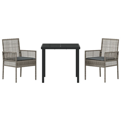 3-Delige Tuin Eettafel Set Met Kussens Grijs Poly Rattan
