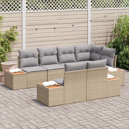 7 Delige Tuin Sofa Set Met Kussens Beige Poly Rattan Acacia