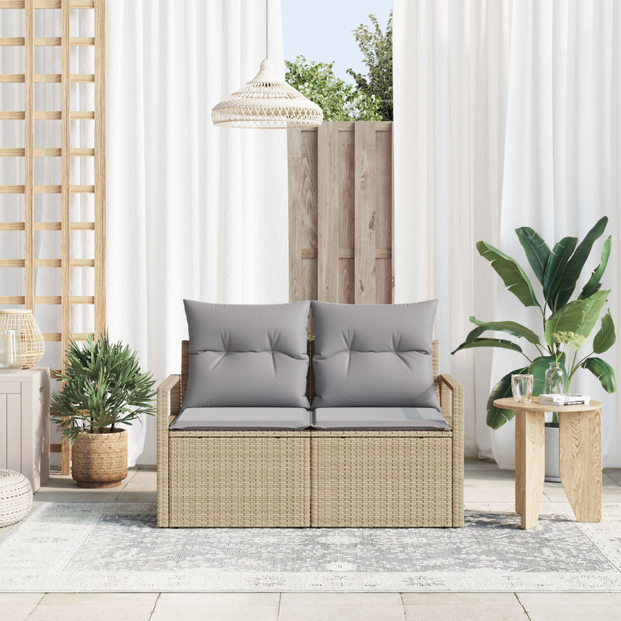 2-Zits Tuinsofa Met Kussens Poly Rattan Beige en Grijs zonder opslag