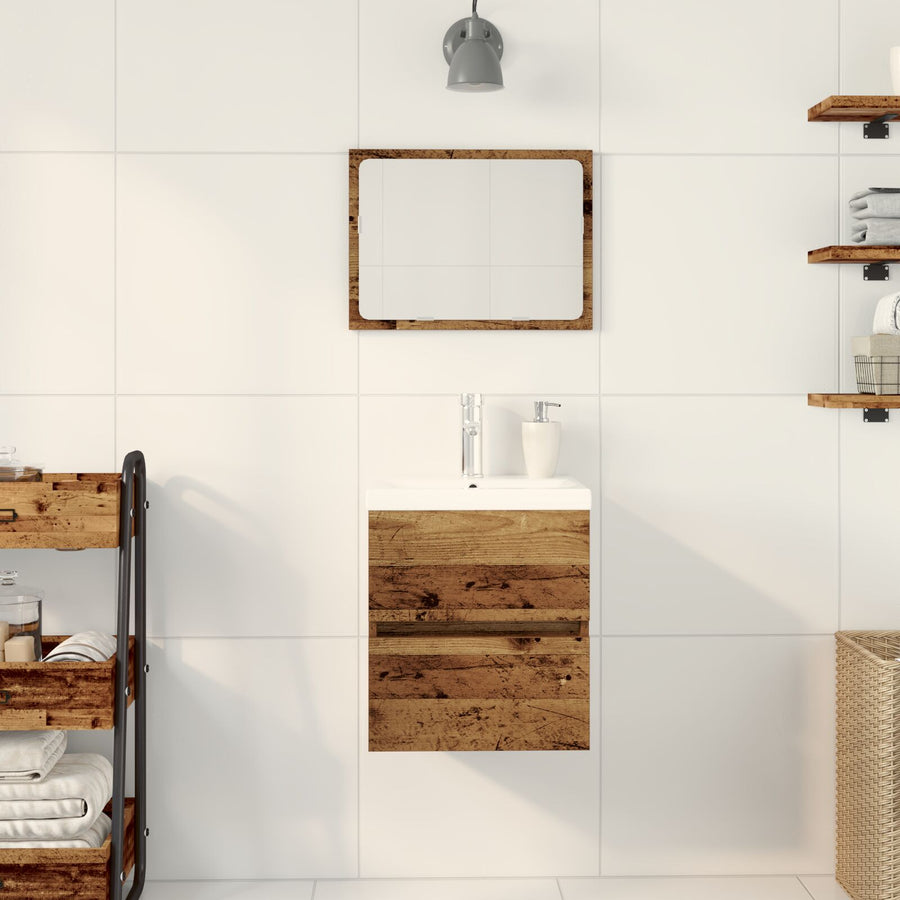 Wastafelmeubel Met Ingebouwde Wastafel Zwart Eiken Gefabriceerd Hout,  Wastafelmeubel Oude Hout 41X38,5X45 Cm Gefabriceerd Hout