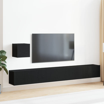 4-Delige Tv-Kastenset Zwart Eiken Engineered Hout