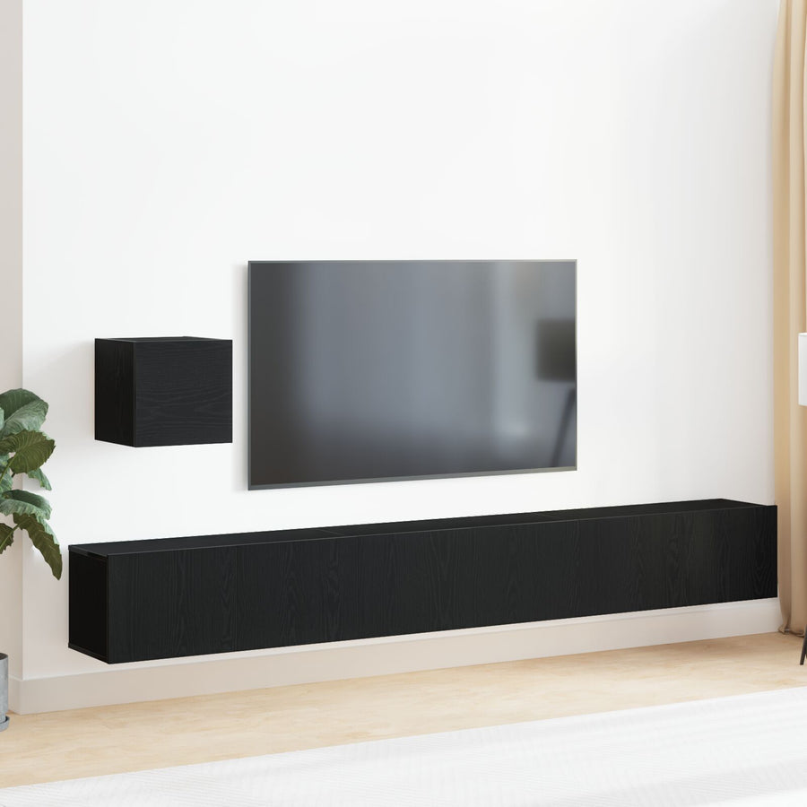 4-Delige Tv-Kastenset Zwart Eiken Engineered Hout