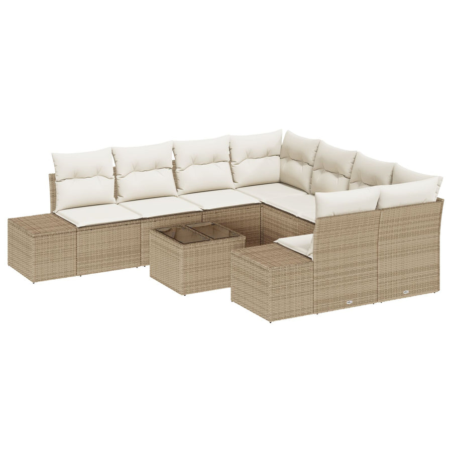 Tuin Sofa Set Set Van 9 Beige En Crème Poly Rattan Tuin Sofa Set