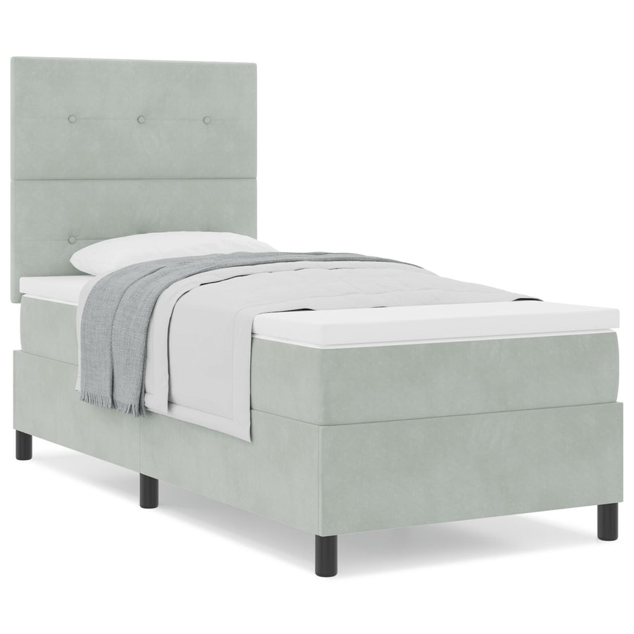 Boxspringbed Met Matras Lichtgrijs 100X200 Cm Fluweel Blauw