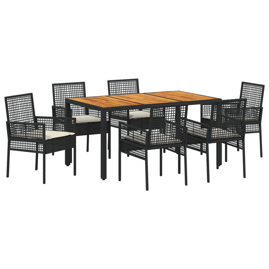 7-Delige Tuin Eetset Met Kussens Zwart Poly Rattan